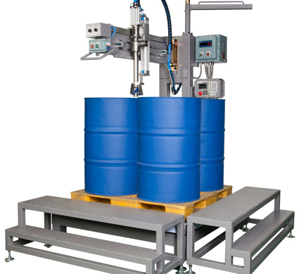 4 drums on pallet 1.5 ton filling machine with roller conveyor 1.5 ton drum filling machine with pallet conveyor